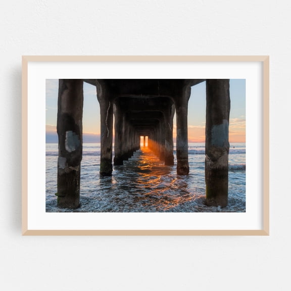 The Infinity Door - Manhattan Beach California Photography Sunset Ocean Coastal Water Beach Seascape Oak Framed Wall Art Print 12 x 18 inches