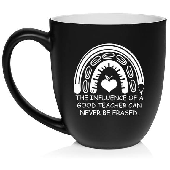 The Influence Of A Good Teacher Can Never Be Erased Rainbow Gift For Teacher Ceramic Coffee Mug Tea Cup Gift (16oz Matte Black)