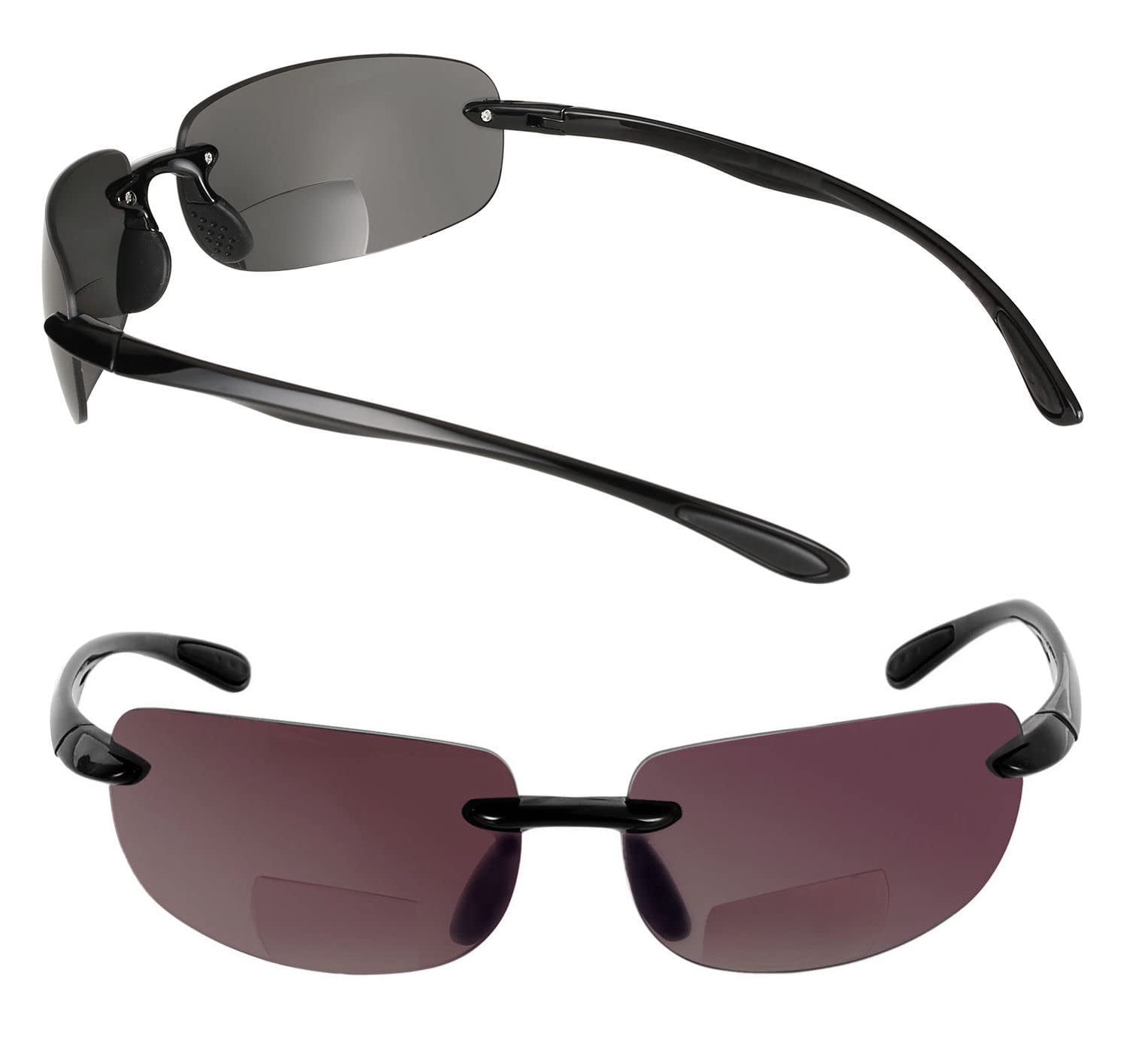 "The Influencer" 2 Pair of Sport Wrap Bifocal Sunglasses for Men and Women - Black/HD Amber (Polarized) - 2.00