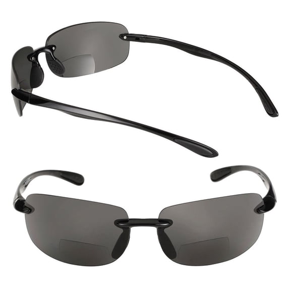 "The Influencer" 2 Pair of Sport Wrap Bifocal Sunglasses for Men and Women - Black/Black (Polarized) - 3.00