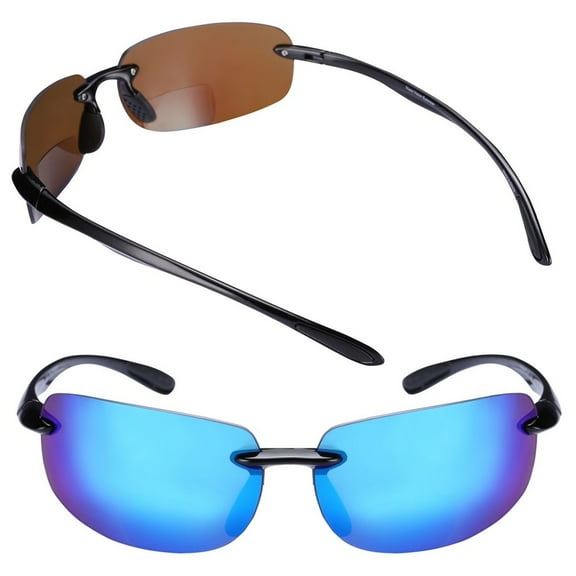 "The Influencer" 2 Pair of Sport Wrap Polarized Bifocal Sunglasses for Men and Women - Open Road Blue (Polarized) - 2.00
