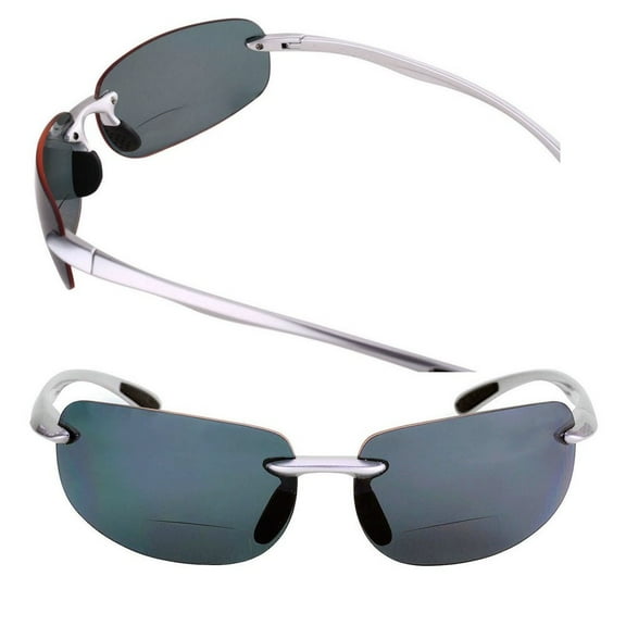 "The Influencer" 2 Pair of Sport Wrap Polarized Bifocal Sunglasses for Men and Women - Silver/Silver (Polarized) - 3.00