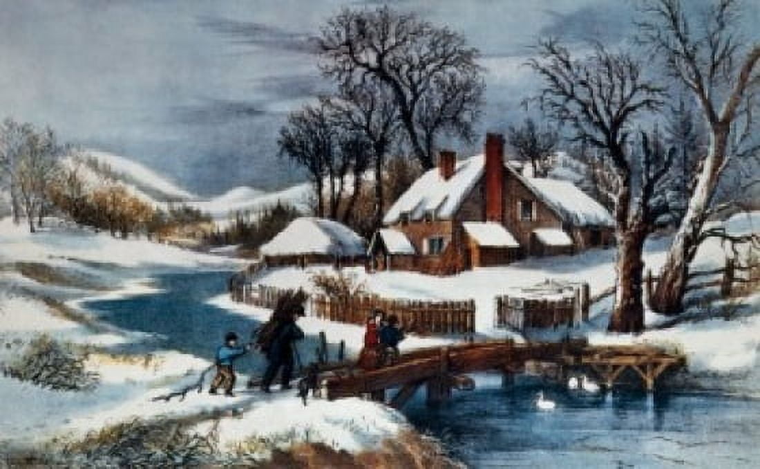 The Ingleside Winter Currier & Ives (active 1857-1907American) Canvas Art - Currier & Ives (18 x 24)