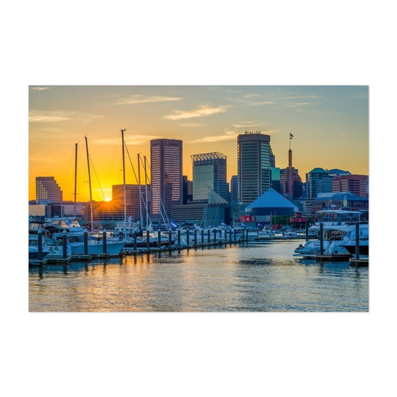 The Inner Harbor Skyline 03 - Baltimore Maryland Photography Cityscape Sunset Harbor Skyline Boat Travel Poster Unframed Wall Art Print 4 x 6 inches