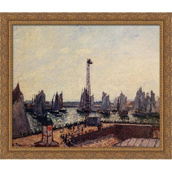 The Inner Port and Pilots Jetty, Havre 34x28 Large Gold Ornate Wood Framed Canvas Art by Camille Pissarro