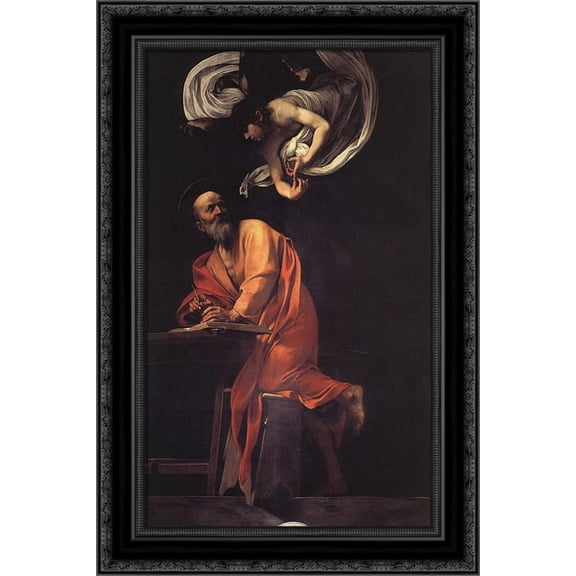 The Inspiration of Saint Matthew 18x24 Black Ornate Wood Framed Canvas Art by Caravaggio