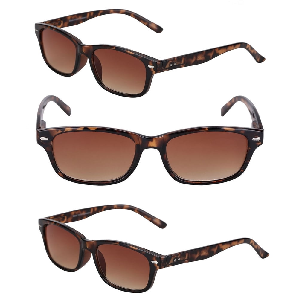 "The Intellect" 3 Pair of Full Reading Sunglasses (Not Bifocals) - Outdoor Sun Readers for Men and Women - Tortoise/Tortoise - 2.75
