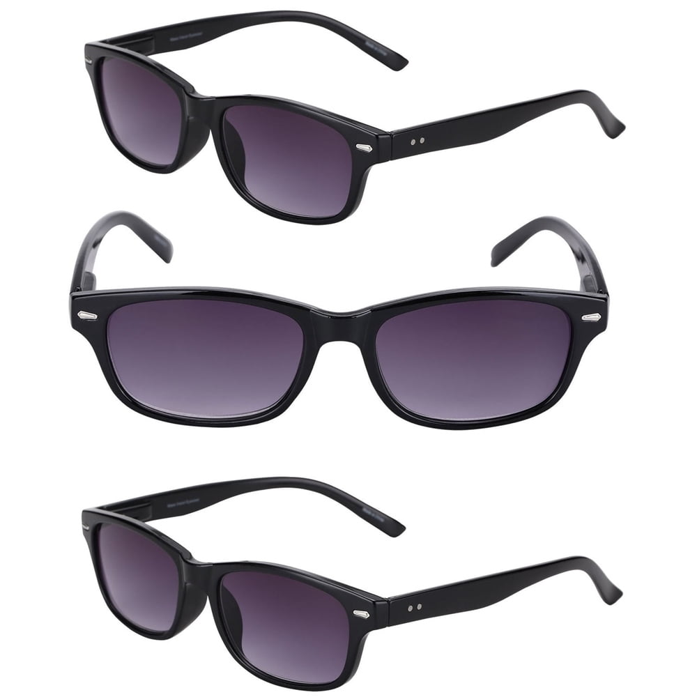 "The Intellect" 3 Pair of Full Reading Sunglasses (Not Bifocals) - Outdoor Sun Readers for Men and Women - Black/Black - 2.50