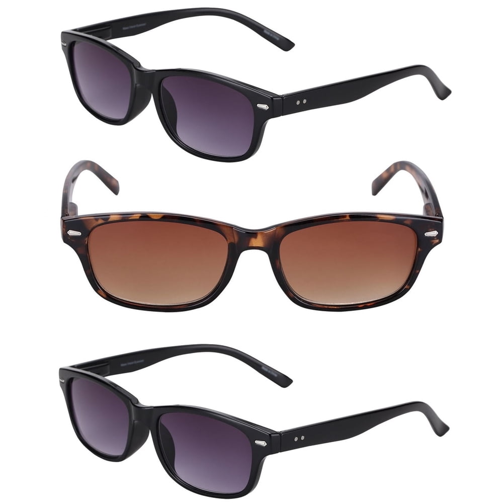 "The Intellect" 3 Pair of Full Reading Sunglasses (Not Bifocals) - Outdoor Sun Readers for Men and Women - Black/Tortoise - 2.50