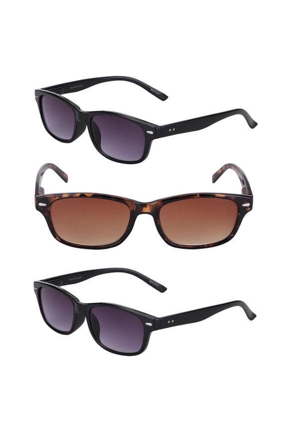 "The Intellect" 3 Pair of Full Reading Sunglasses (Not Bifocals) - Outdoor Sun Readers for Men and Women - Black/Tortoise - 3.00