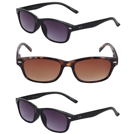 "The Intellect" 3 Pair of Full Reading Sunglasses (Not Bifocals) - Outdoor Sun Readers for Men and Women - Black/Tortoise - 2.00