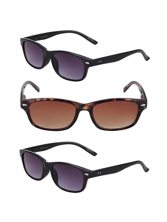 "The Intellect" 3 Pair of Full Reading Sunglasses (Not Bifocals) - Outdoor Sun Readers for Men and Women - Black/Tortoise - 2.50