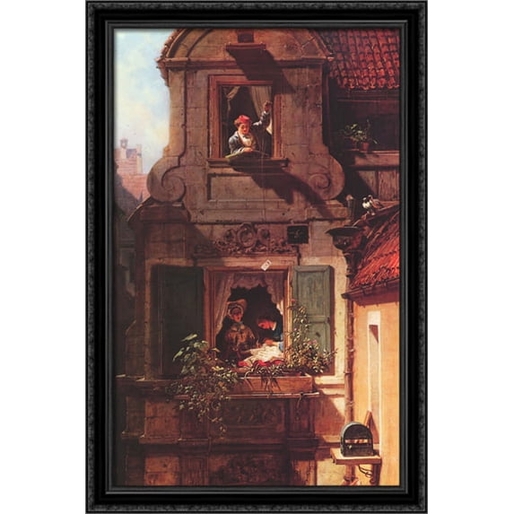The Intercepted Love Letter 26x40 Large Black Ornate Wood Framed Canvas Art by Carl Spitzweg