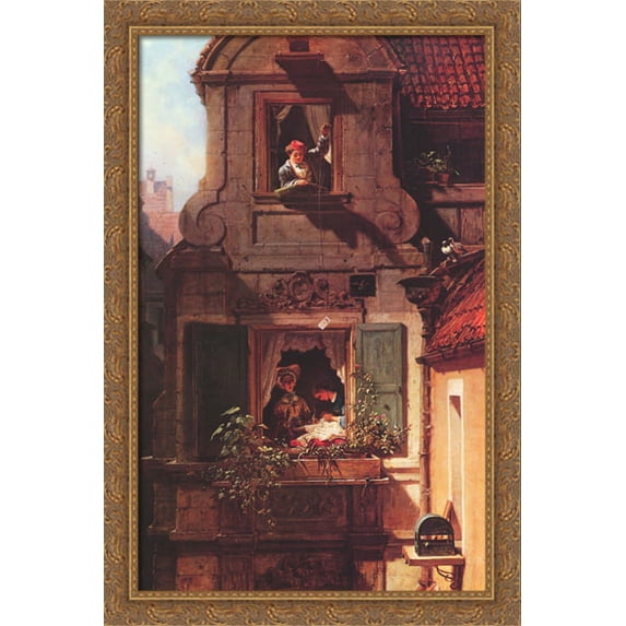 The Intercepted Love Letter 26x40 Large Gold Ornate Wood Framed Canvas Art by Carl Spitzweg