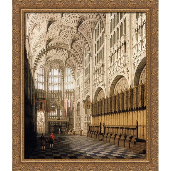 The Interior of Henry VII Chapel in Westminster Abbey 28x32 Large Gold Ornate Wood Framed Canvas Art by Canaletto
