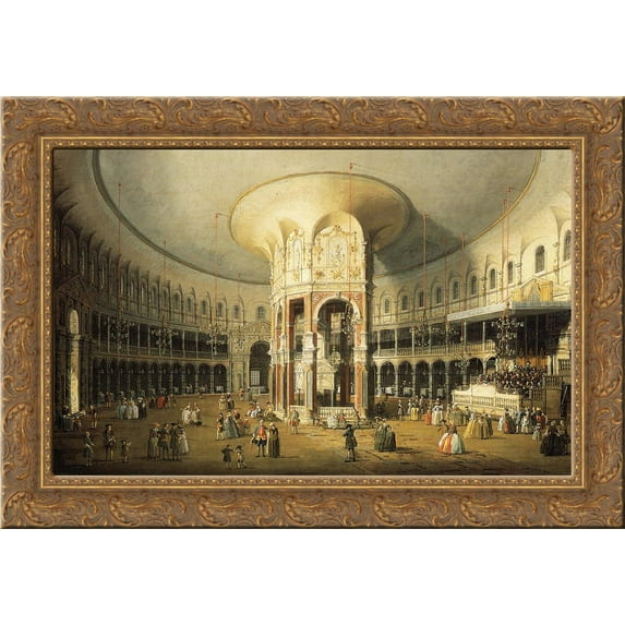 The Interior of the Rotunda, Ranelagh Gardens 24x18 Gold Ornate Wood Framed Canvas Art by Canaletto