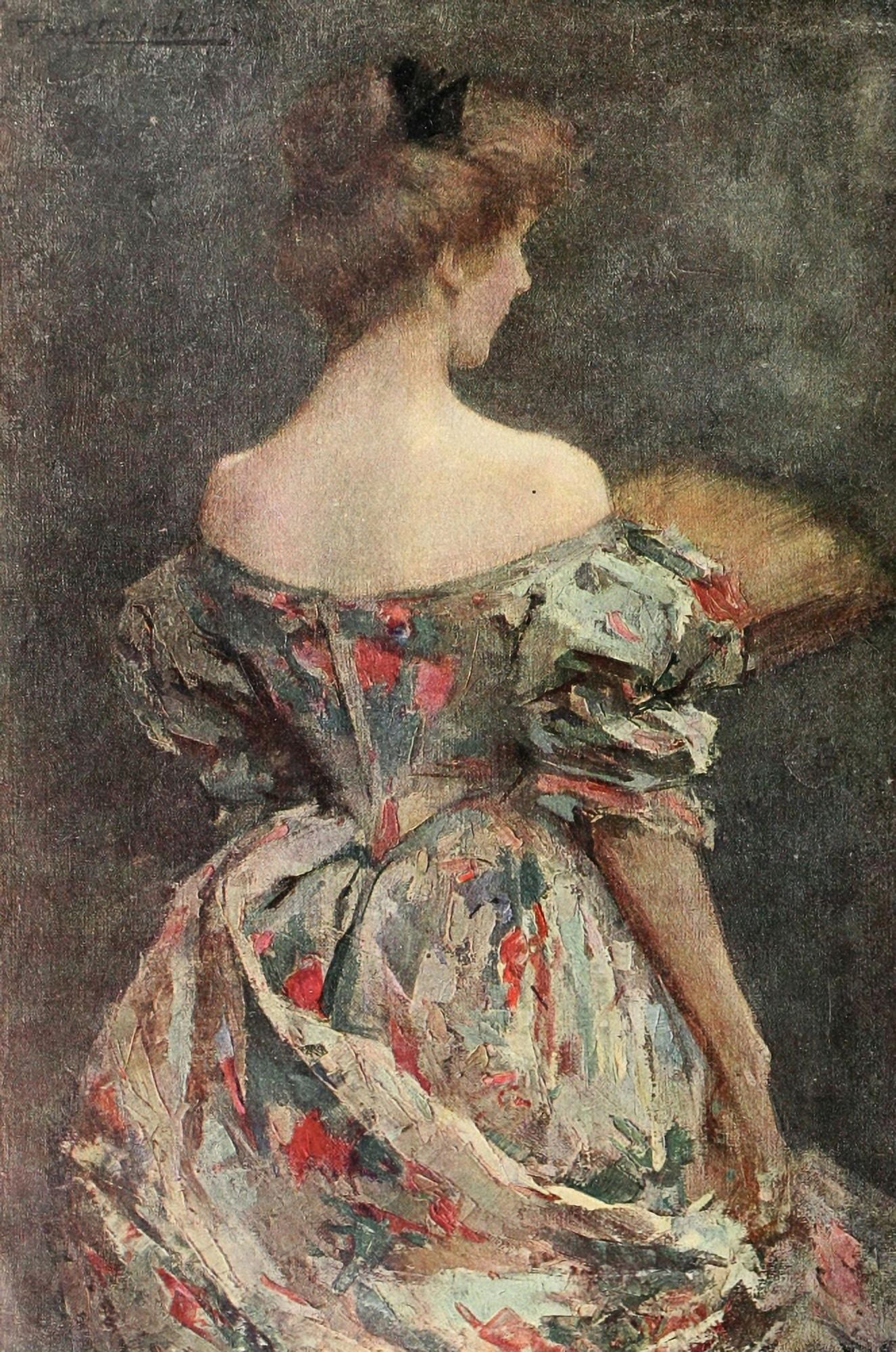 The International Studio 1908 The Flowered Gown Canvas Art - Samuel Melton Fisher (18 x 24)