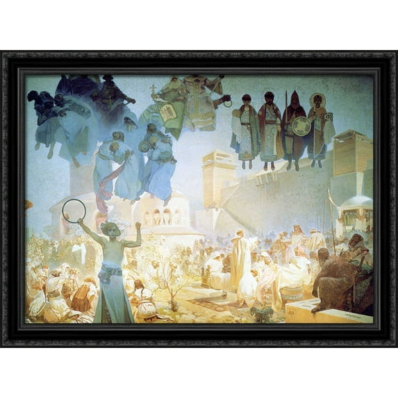 The Introduction of the Slavonic Liturgy 38x28 Large Black Ornate Wood Framed Canvas Art by Alphonse Mucha