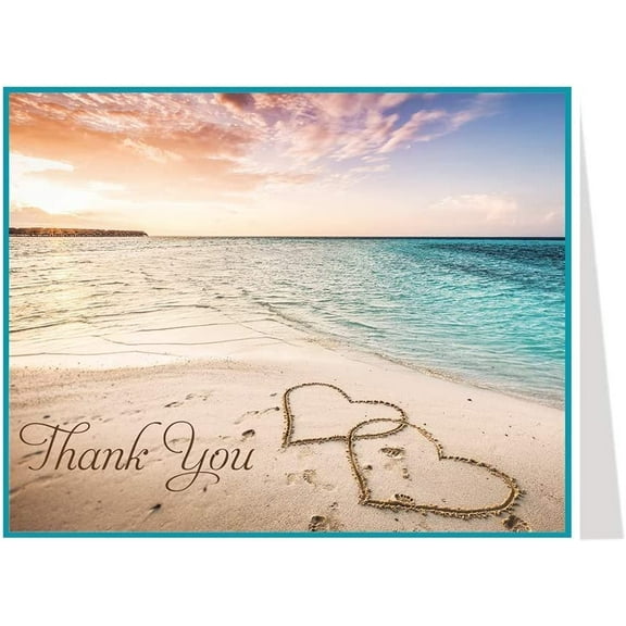 The Invite Lady Beach Themed Thank You Cards Wedding Bridal Shower Notes With Envelopes (24 count)