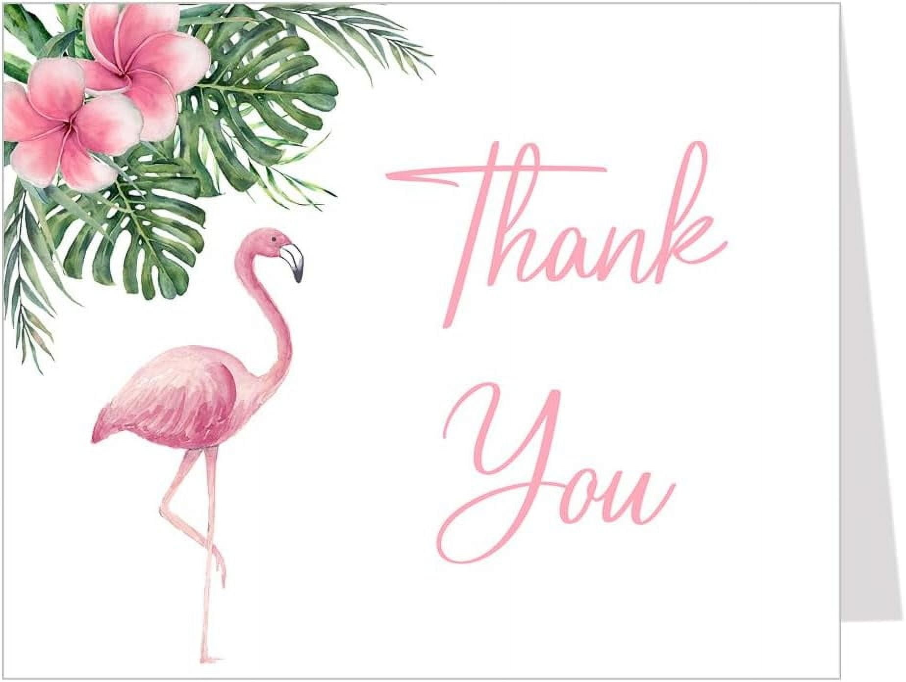 The Invite Lady Flamingo Thank You Cards Tropical Notecards Blank Inside Bridal Baby Shower Notes With Envelopes (24 count)