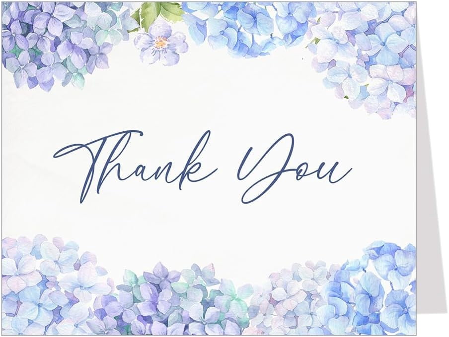 Crisky Floral Thank You Cards With Envelopes - 50 Pack Wildflower Hydrangea Blank Note Cards For Wedding, Baby Shower & More (4x6 Inches)