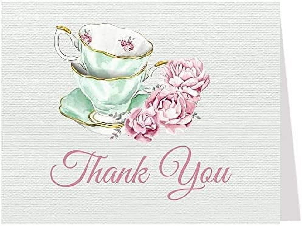 Party Note The Invite Lady Tea Cup Thank You Cards Bridal Shower Linen English ...