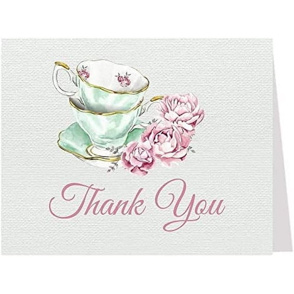 The Invite Lady Tea Cup Thank You Cards Bridal Shower Linen English Party Note Cards With Envelopes (50 count)