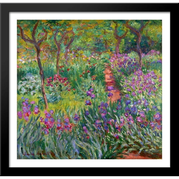 The Iris Garden at Giverny 28x28 Large Black Wood Framed Print Art by Claude Monet