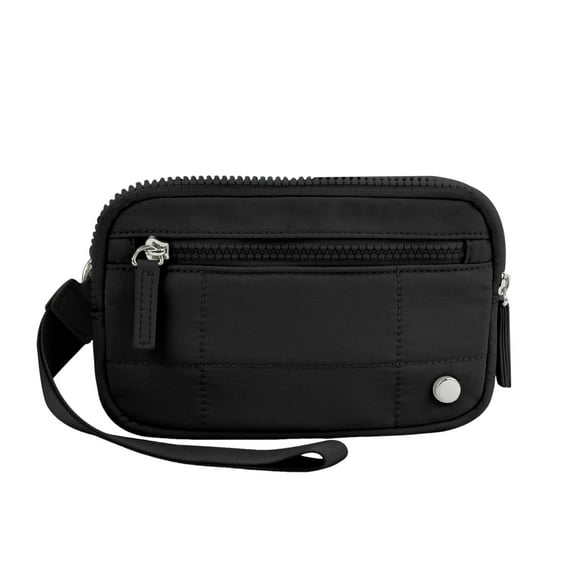 The Iris' Wallet 2nd Gen, Waterproof Nylon Quilted 3 Zipper Purse Wallet with ID Window for Women Black