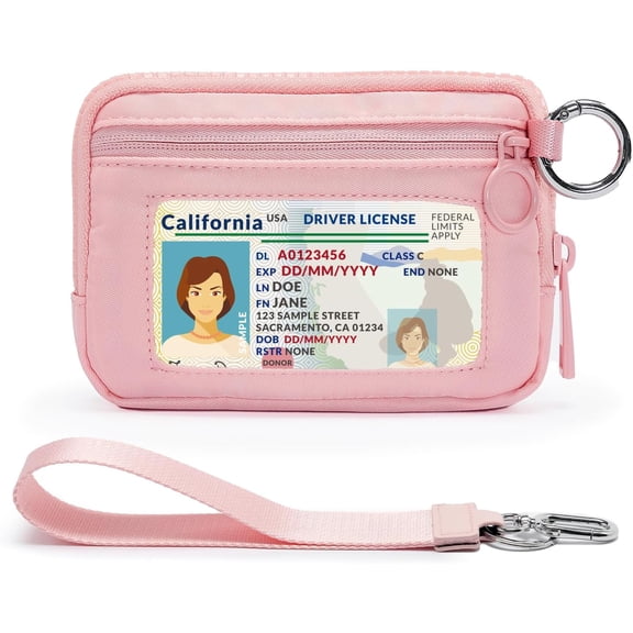 The Iris Wallet for Women Mini Zip Card Case with Clear ID Window Zipper Coin Purse Lightweight Portable Keychain Wallet