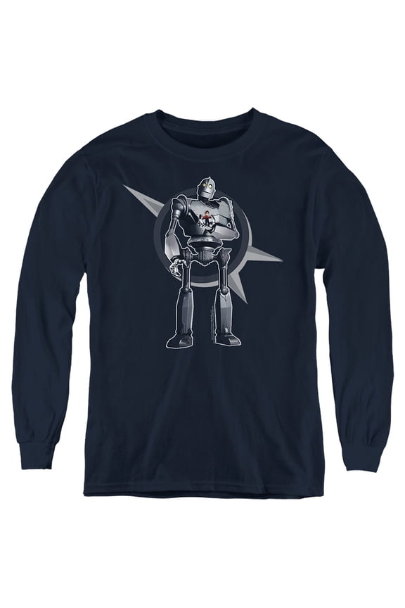 The Iron Giant A Boy And His Robot Kids Long Sleeve T Shirt (Medium) for Youth Boys and Girls, Navy