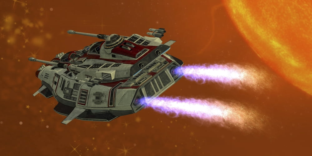 The Ironstar battleship flies near a large Sun Canvas Art - Corey FordStocktrek Images (40 x 20)