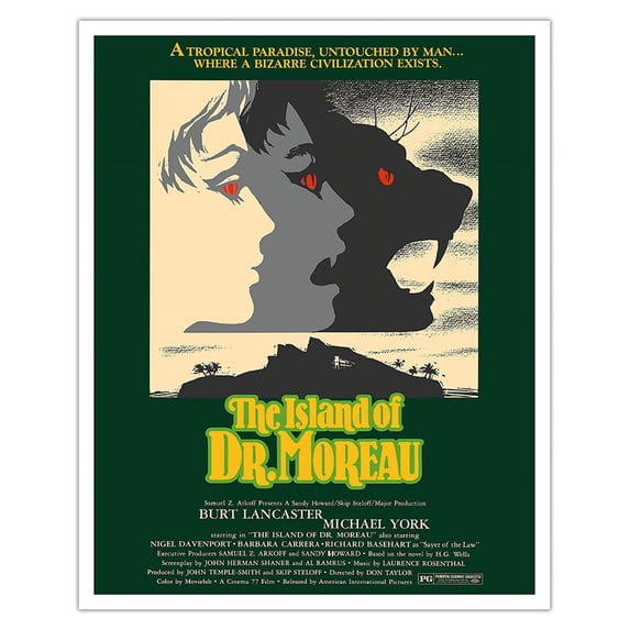 The Island of Dr. Moreau - Starring Burt Lancaster Michael York - Vintage Film Movie Poster by David Klein c.1977 - Fine Art Matte Paper Print (Unframed) 16x20in