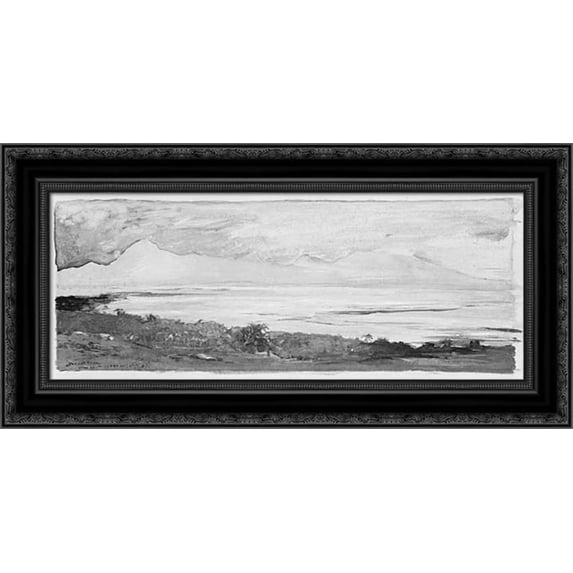 The Island of Moorea Looking across the Strait from Tahiti, January 1891 24x15 Black Ornate Wood Framed Canvas Art by LaFarge, John