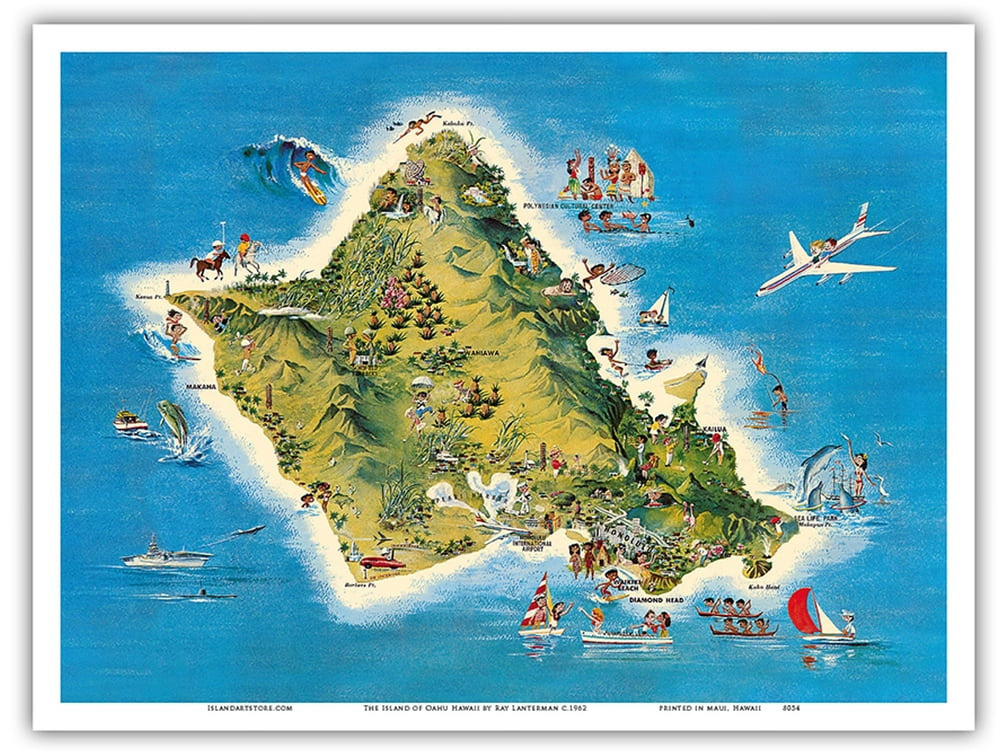 The Island of Oahu Hawaii - Vintage Pictorial Map by Ray Lanterman