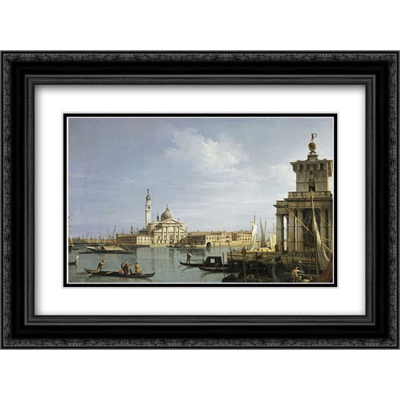 The Island of San Giorgio Maggiore, Venice 2x Matted 24x18 Black Ornate Framed Art Print by Canaletto