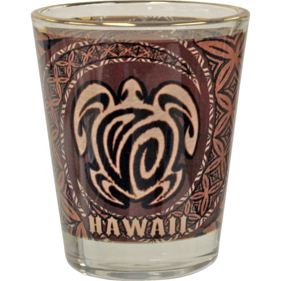 The Islander Group 1 ounce Gold Rimmed Shot Glass – Full Color “Honu Tapa”