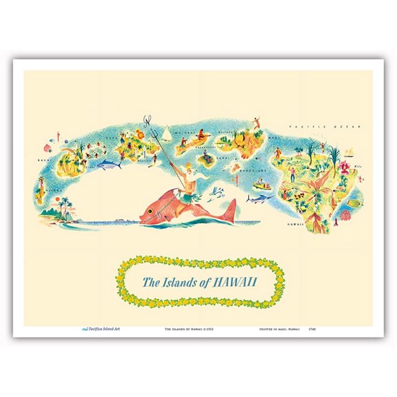The Islands of Hawaii - Vintage Pictorial Map c.1952 - Master Art Print (Unframed) 9in x 12in