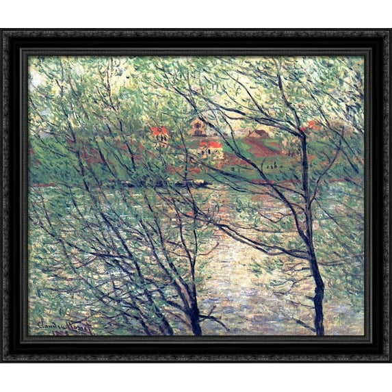 The Isle Grande-Jatte 32x28 Large Black Ornate Wood Framed Canvas Art by Claude Monet