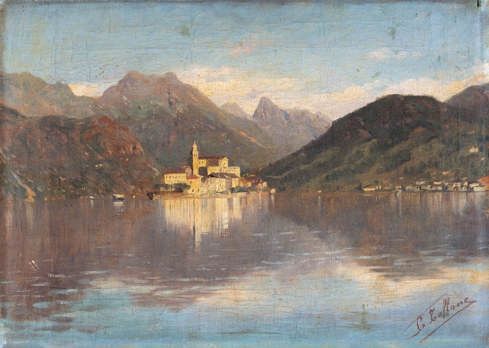 The Isle Of San Giulio In The Lake Orta Canvas Art - (24 x 18)