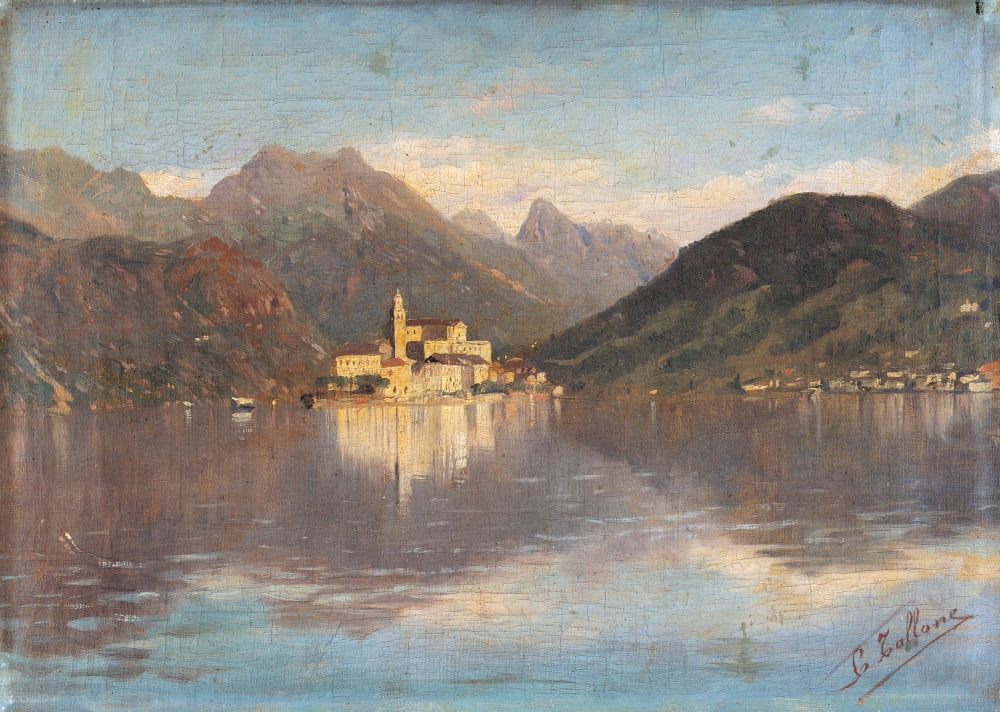The Isle Of San Giulio In The Lake Orta Canvas Art - (36 x 24)