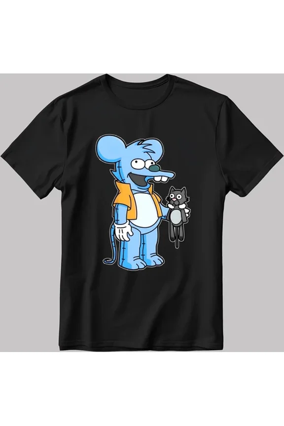 The Itchy And Scratchy Characters Short Sleeve White-Black Men's / Women N223
