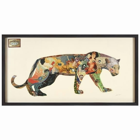"The Jaguar" Dimensional Collage Framed Graphic Art Under Glass Wall Art