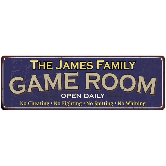 The James Family Blue Game Room Metal 8x24 Sign 108240037170