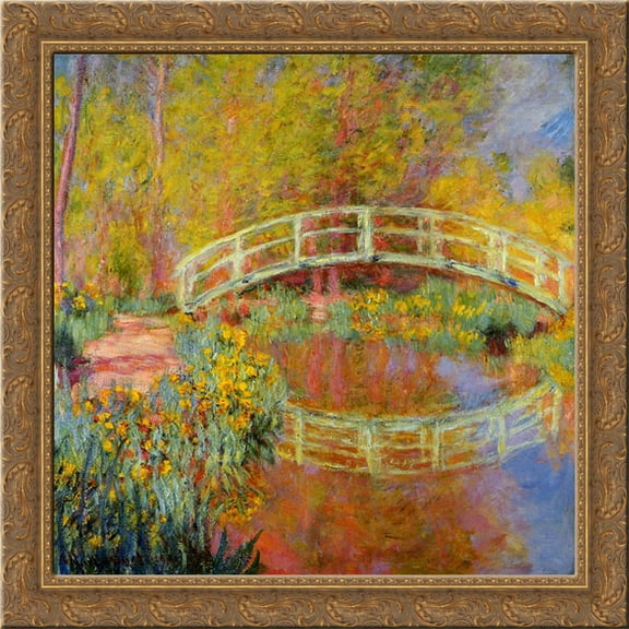 The Japanese Bridge (The Bridge in Monet's Garden) 20x20 Gold Ornate Wood Framed Canvas Art by Monet, Claude