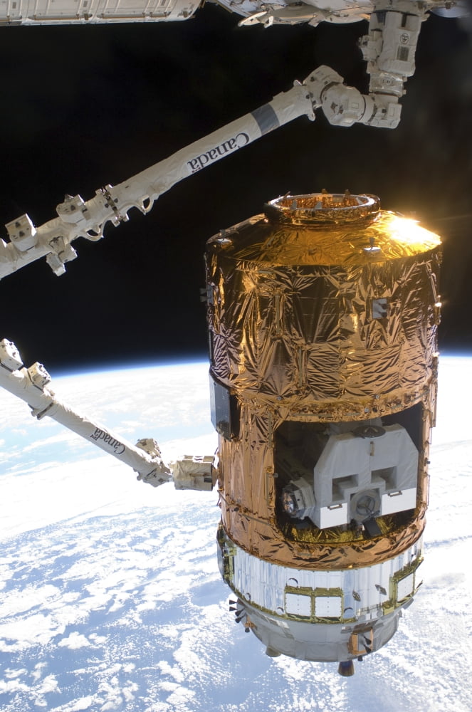The Japanese H-II Transfer Vehicle in the grasp of Canadarm2 Canvas Art - Stocktrek Images (23 x 35)