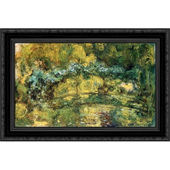 The Japanis Bridge (Footbridge over the Water Lily Pond) 24x18 Black Ornate Wood Framed Canvas Art by Monet, Claude