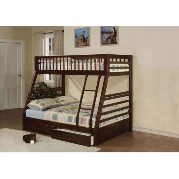 Twin/Full Bunk Bed in Espresso Finish by Jason with 2 x 37"x17"x8"H Drawers