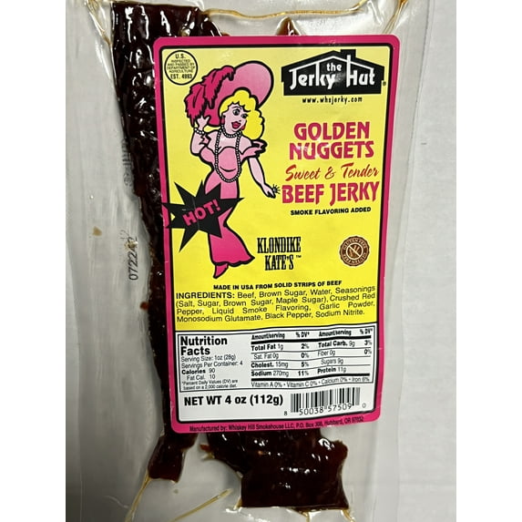 The Jerky Hut "Klondike Kate" Golden Nuggets w/Red Pepper Flakes Traditional Beef Jerky - Gluten Free (4oz)