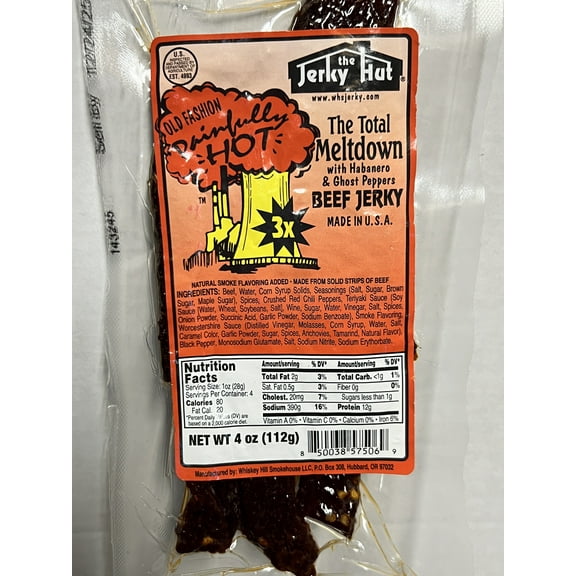 The Jerky Hut "Total Meltdown" 3x Habanero and Ghost Pepper Beef Jerky (4oz)
